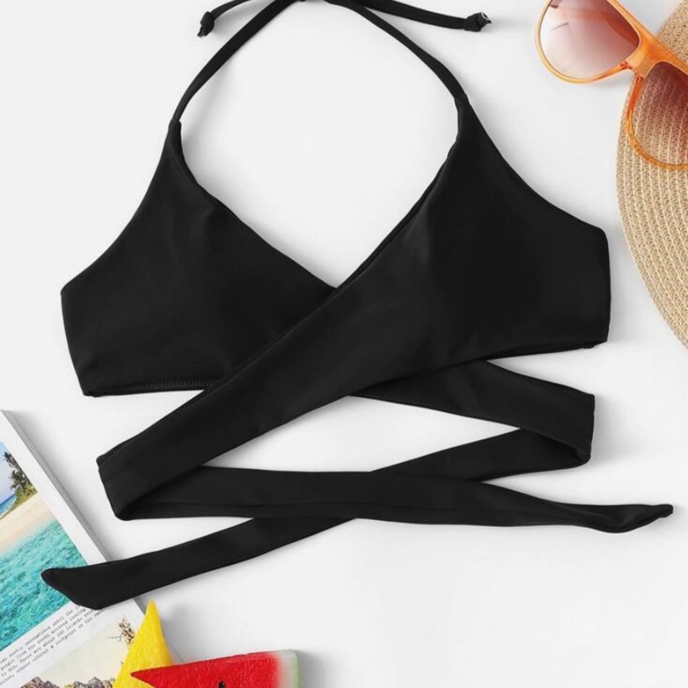 Swimsuit black wrap top & Floral bottoms